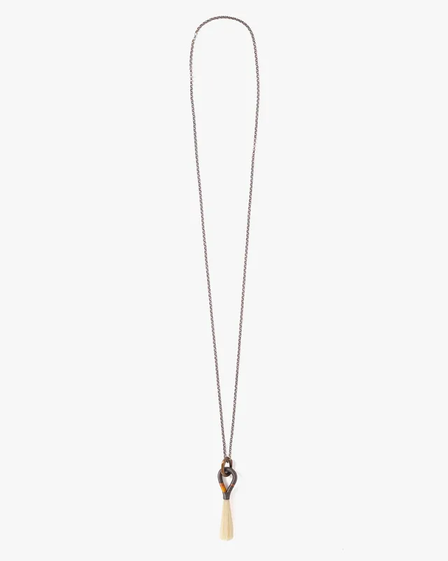 Boet Necklace, Colorblock Horse Tassel, Blonde with Dark Gray and Rust sold by Kiriko