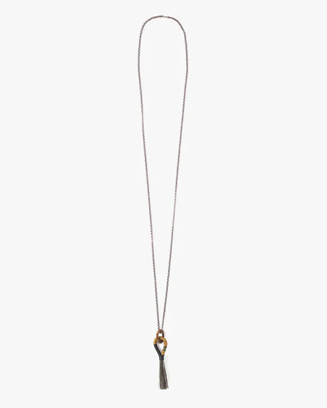 Boet Necklace, Colorblock Horse Tassel, Storm with Gold and Indigo sold by Kiriko