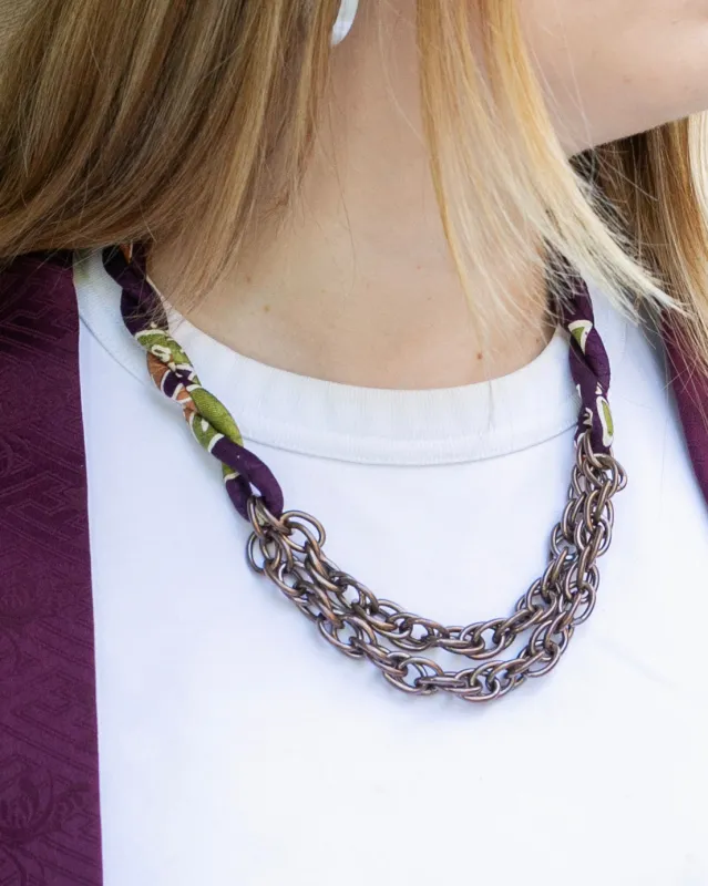 Boet x Kiriko Collar Necklace, Silk Kimono, Purple with Colorblock Accents sold by Kiriko