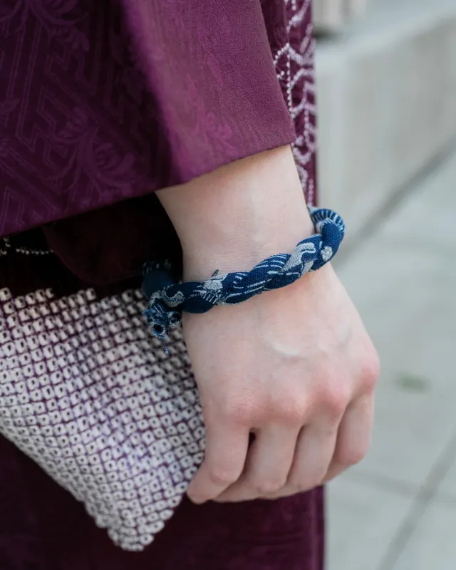 Boet x Kiriko Bracelet, Two Tone Katazome with Indigo and Gray sold by Kiriko