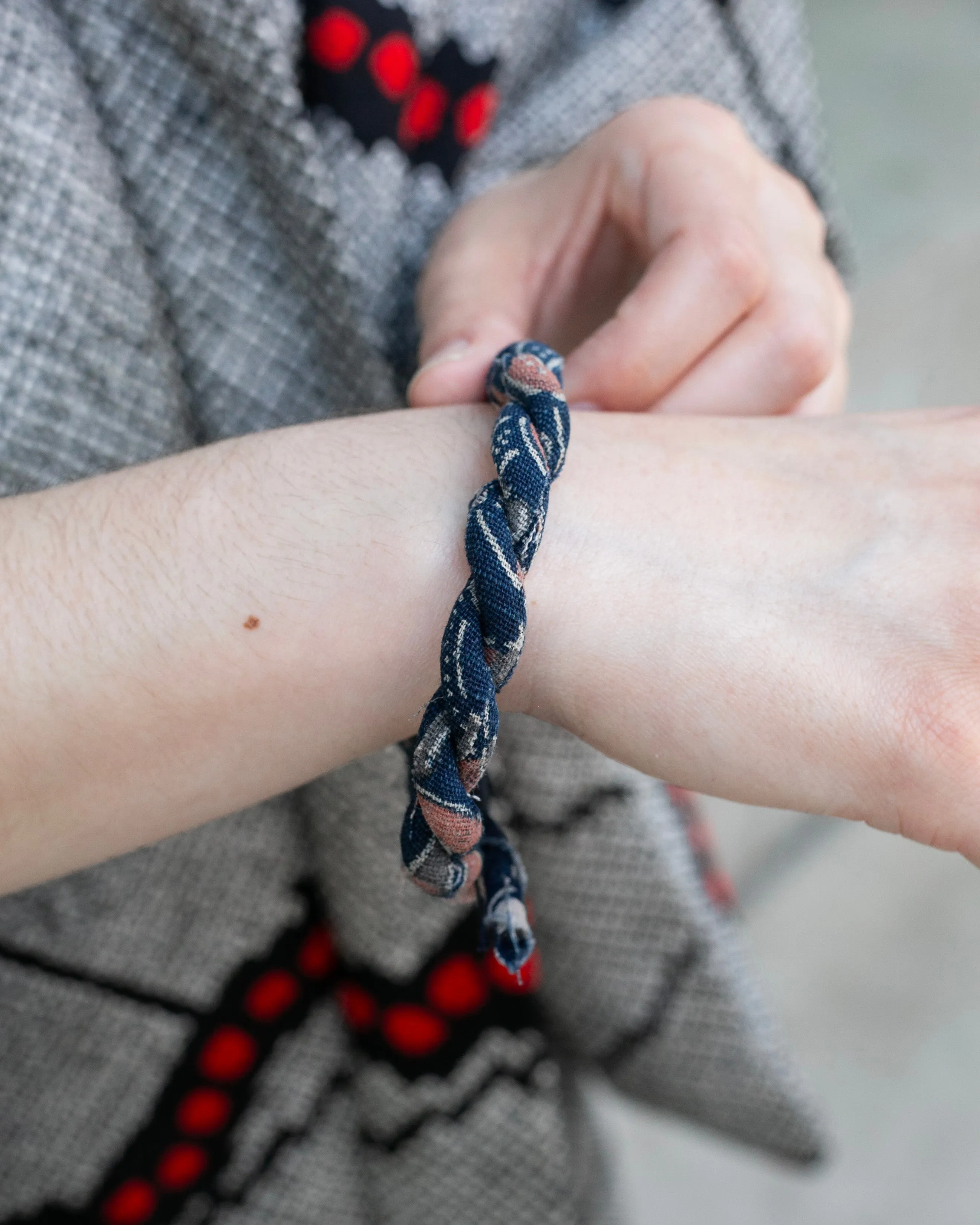 Boet x Kiriko Bracelet, Two Tone Katazome with Indigo and Pink sold by Kiriko