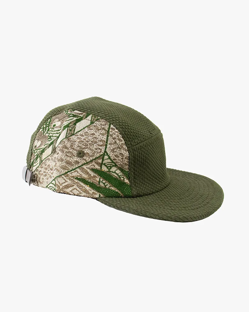 Kiriko Original Cap, 5-Panel, Sashi-Ori & Maru-Obi, Olive Green with Peacock and Multi Patterns sold by Kiriko product image thumbnail 2