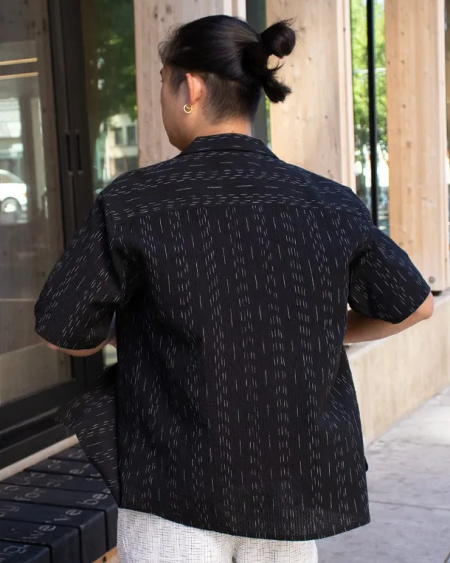 ToK Shirt, Short Sleeve Button-Up, Open Collar, Black Faded Shima sold by Kiriko