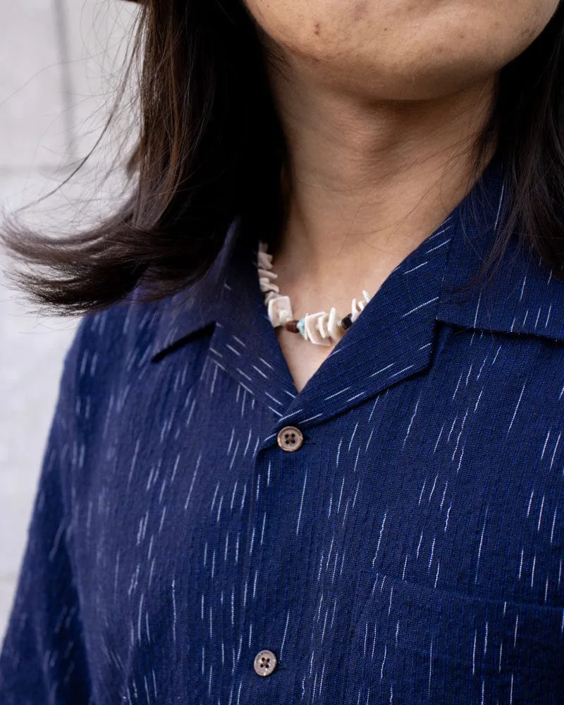 ToK Shirt, Short Sleeve Button-Up, Open Collar, Indigo Faded Shima sold by Kiriko product image thumbnail 2