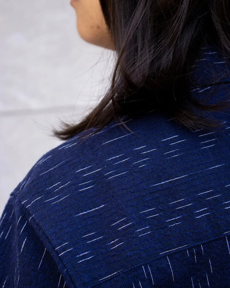 ToK Shirt, Short Sleeve Button-Up, Open Collar, Indigo Faded Shima sold by Kiriko product image thumbnail 4