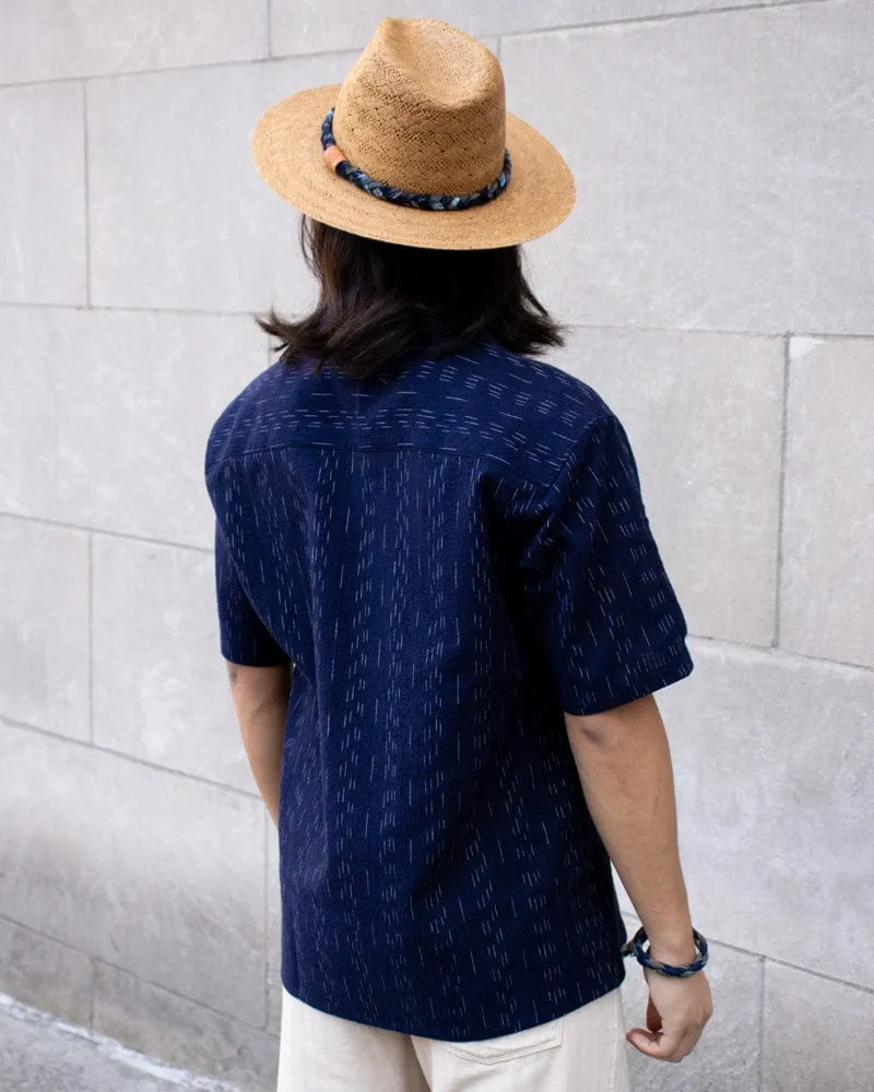 ToK Shirt, Short Sleeve Button-Up, Open Collar, Indigo Faded Shima sold by Kiriko product image thumbnail 3