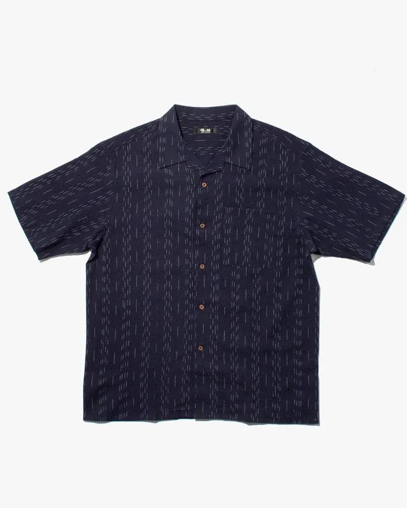 ToK Shirt, Short Sleeve Button-Up, Open Collar, Indigo Faded Shima sold by Kiriko product image thumbnail 5