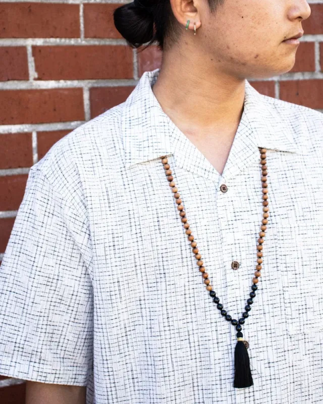 ToK Shirt, Short Sleeve Button-Up, Open Collar, White Grid sold by Kiriko