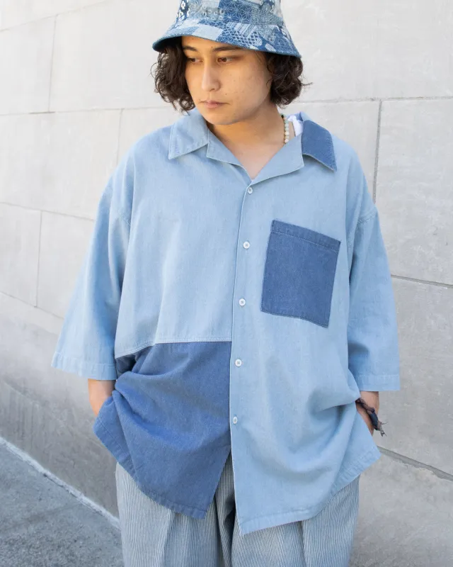 Prospective Flow Button Up Shirt, RIYU - LDNMC Blue and Light Blue Kariyushi Wear sold by Kiriko