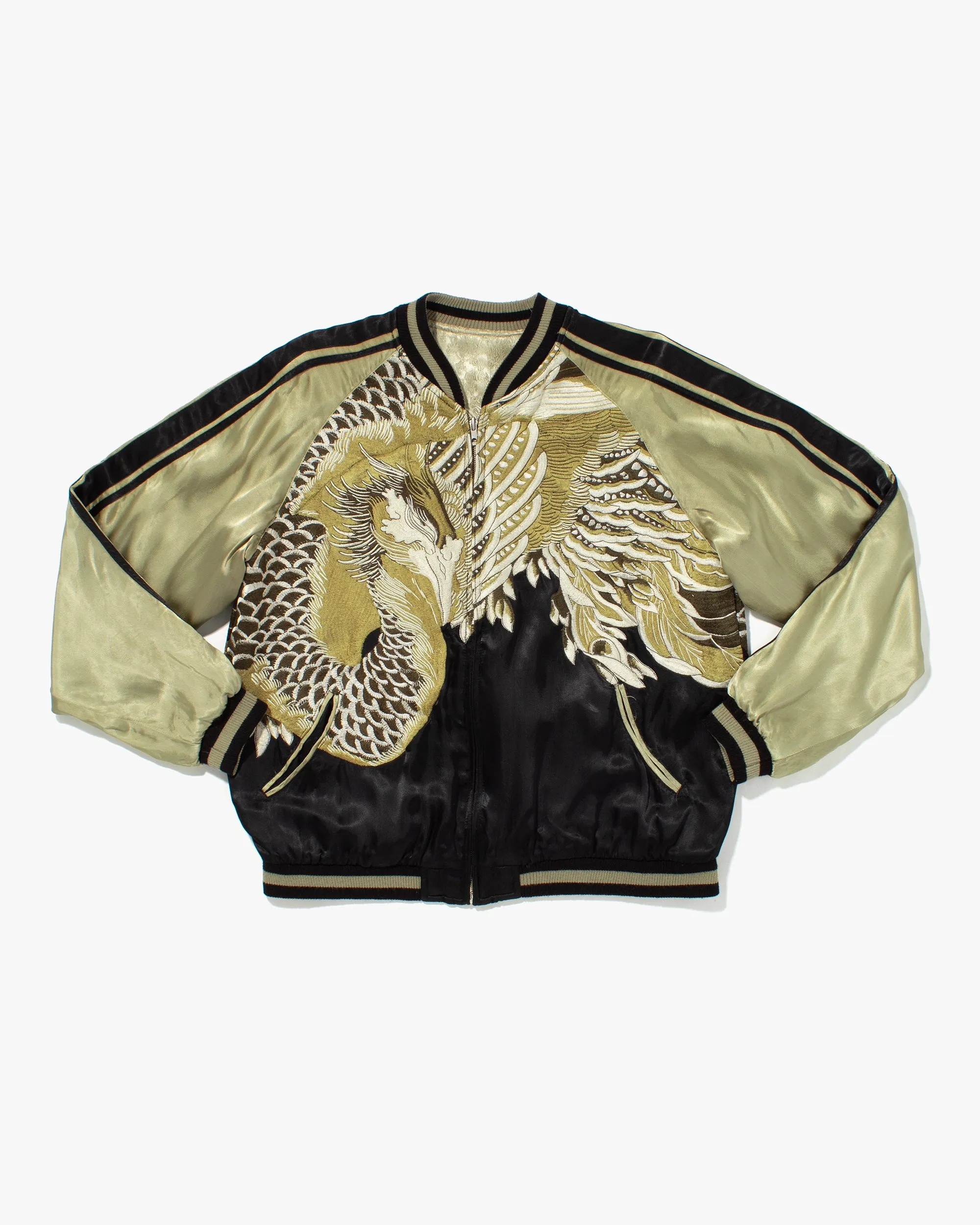 Japanese Repro Souvenir Jacket, Reversible, Black with Green Phoenix - XL sold by Kiriko