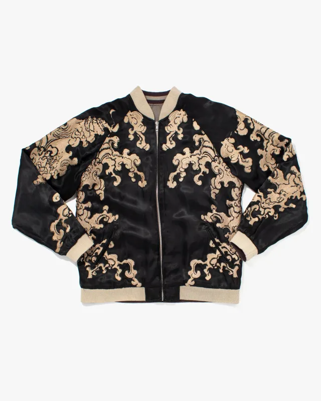 Japanese Repro Souvenir Jacket, Reversible, Black with Karakusa - L sold by Kiriko