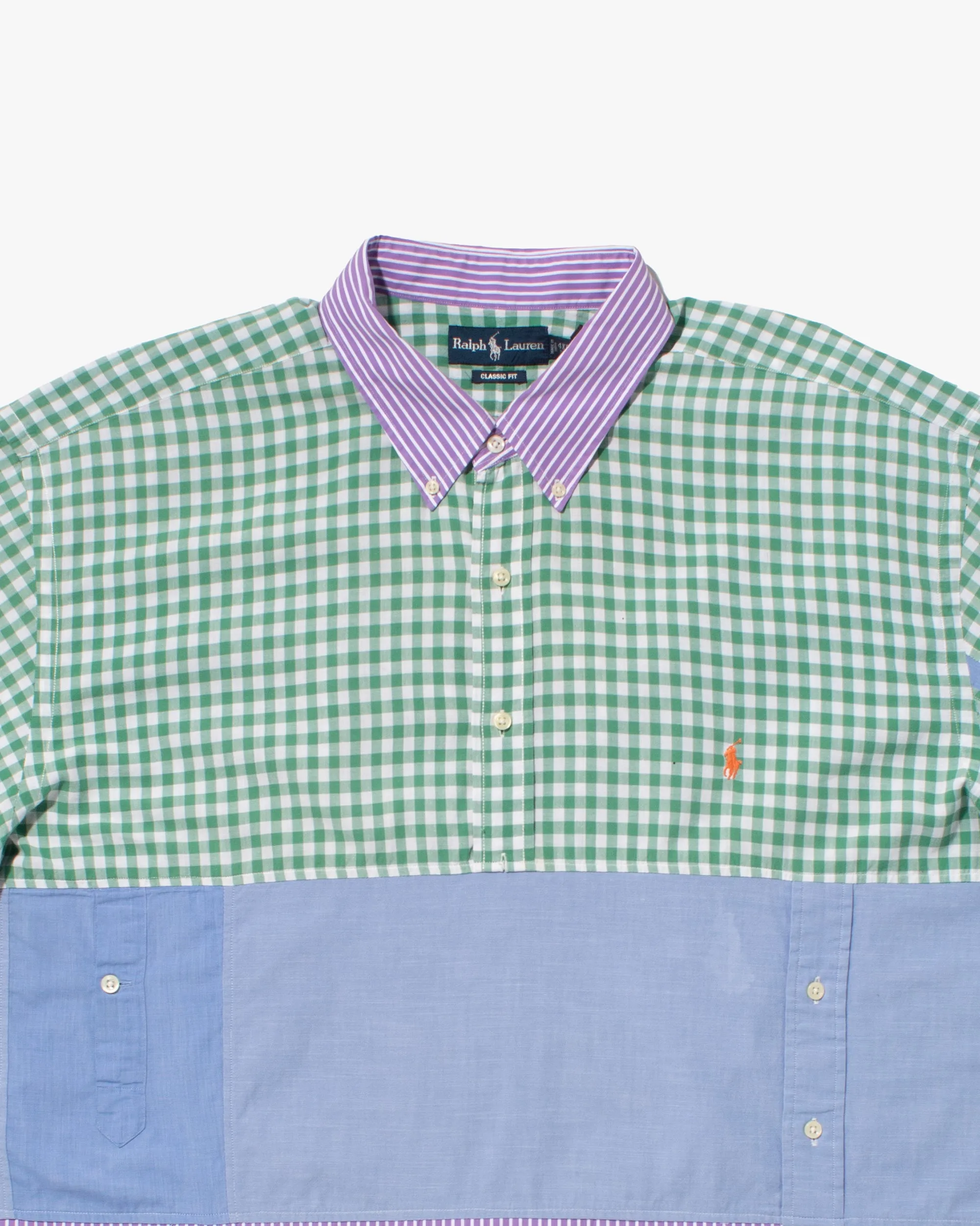 US Vintage Button Up Short Sleeve Shirt, La Rocca, Green Plaid w/ Purple Stripes - XL sold by Kiriko product image thumbnail 2