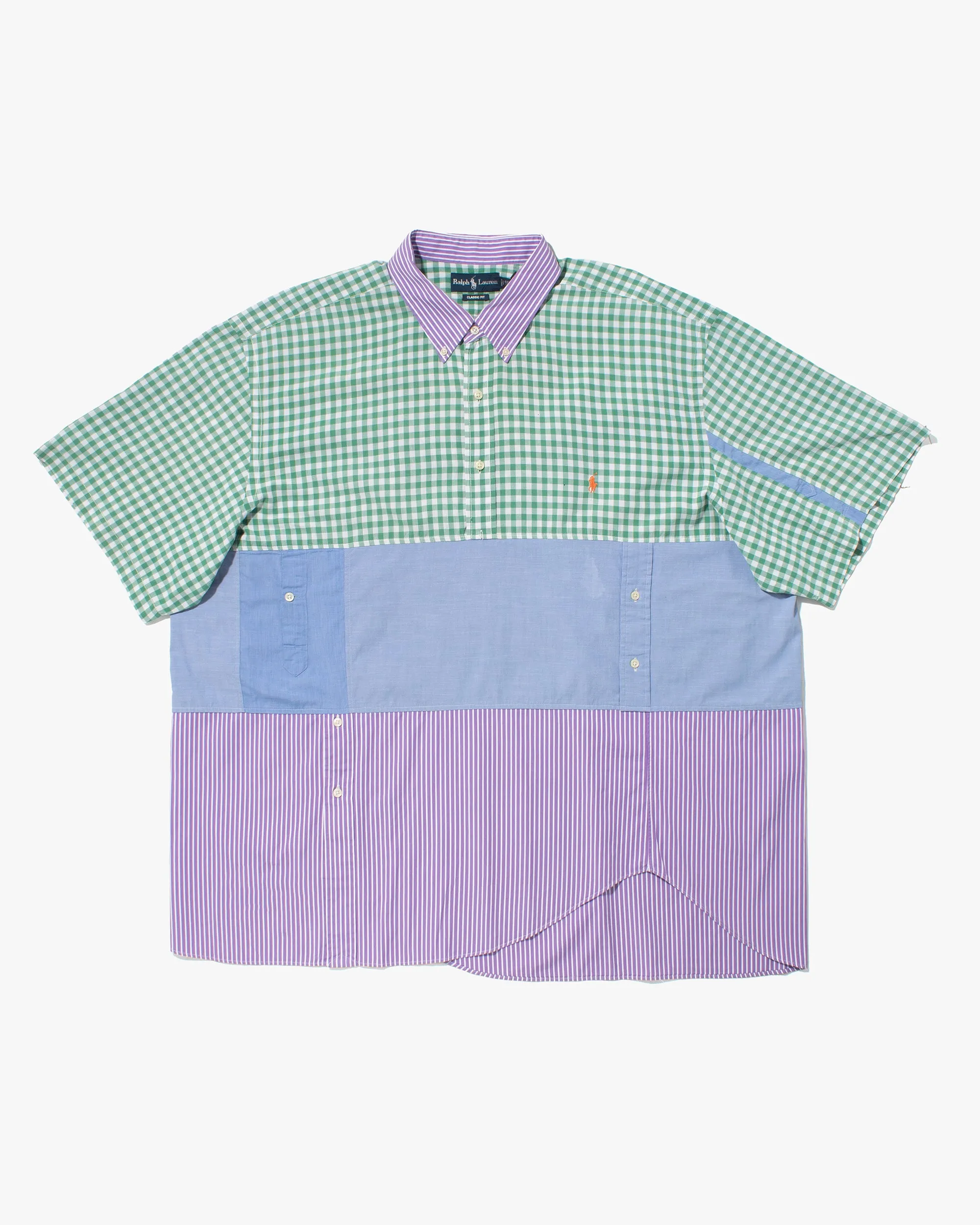 US Vintage Button Up Short Sleeve Shirt, La Rocca, Green Plaid w/ Purple Stripes - XL sold by Kiriko