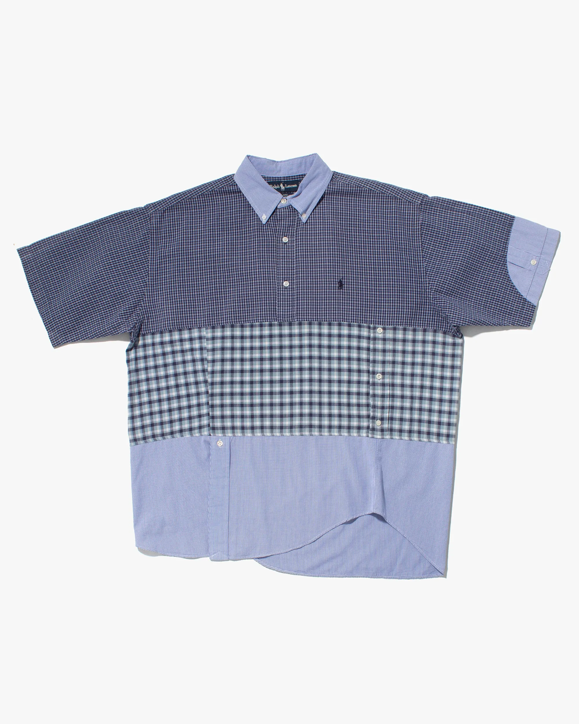 US Vintage Button Up Short Sleeve Shirt, La Rocca, Shades of Blue Plaid - L sold by Kiriko