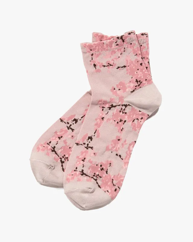 Debby Co., Crew Socks, Andé Collection, Pink Branches sold by Kiriko