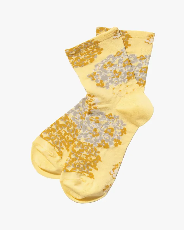 Debby Co., Crew Socks, Andé Collection, Yellow Hydrangea sold by Kiriko