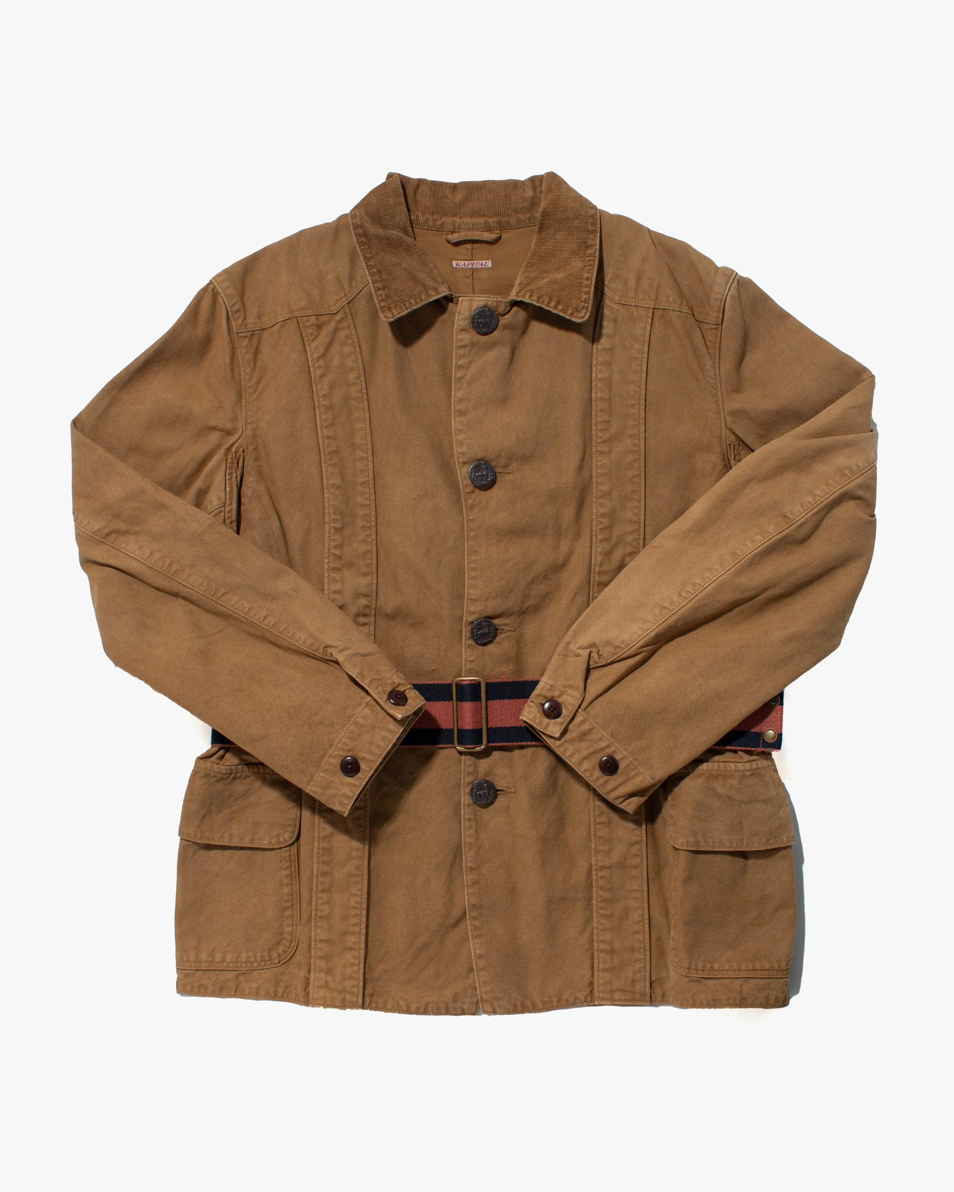 Japanese Repro Jacket, Kapital, Tan with Striped Belt - L sold by Kiriko