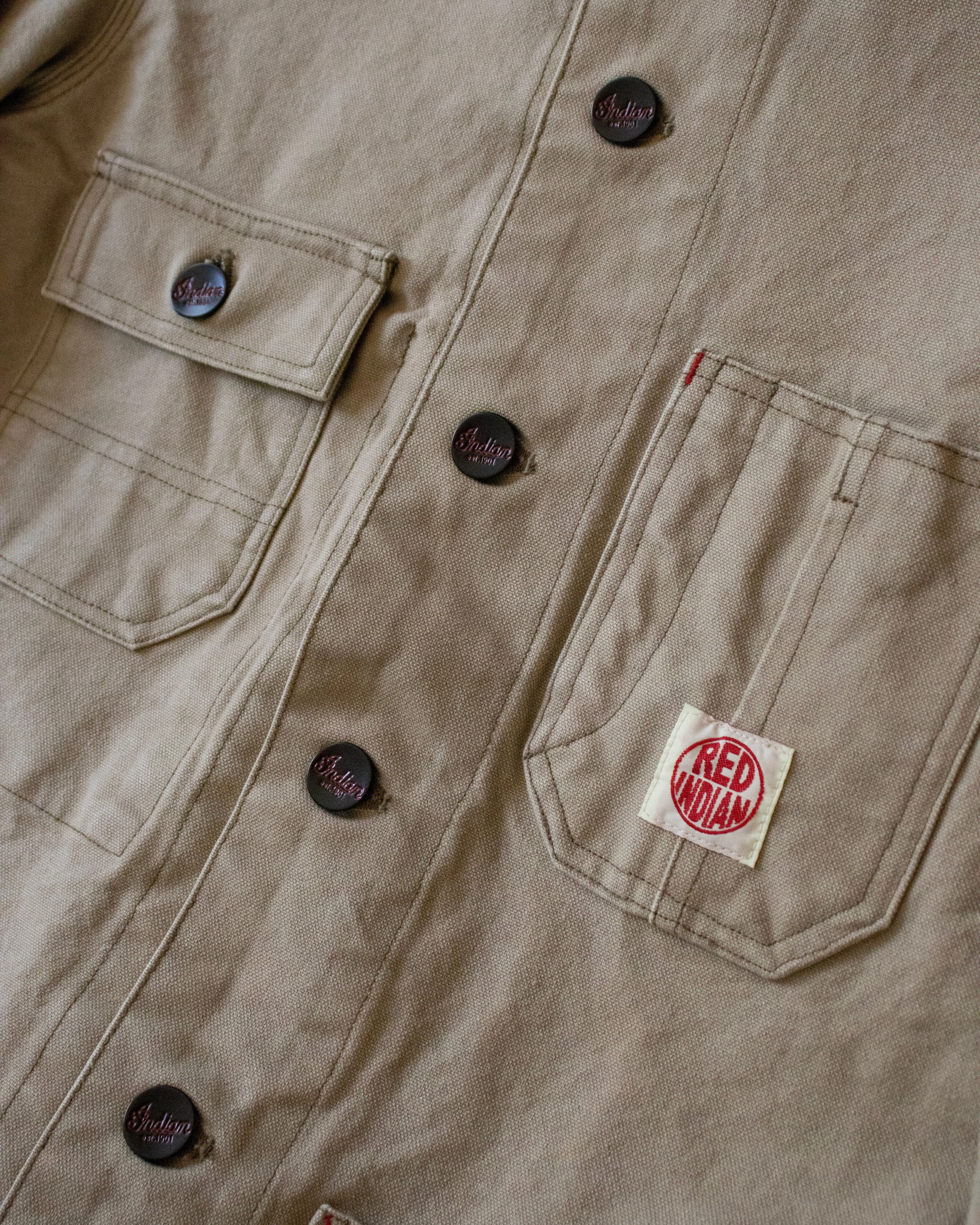 Japanese Repro Chore Coat, Indian Motorcycle Co., Tan with Red Accents - L sold by Kiriko product image thumbnail 2