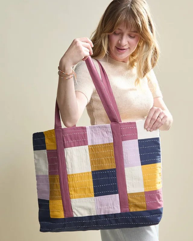 Anchal, Checkered Canvas Tote Bag sold by Kiriko