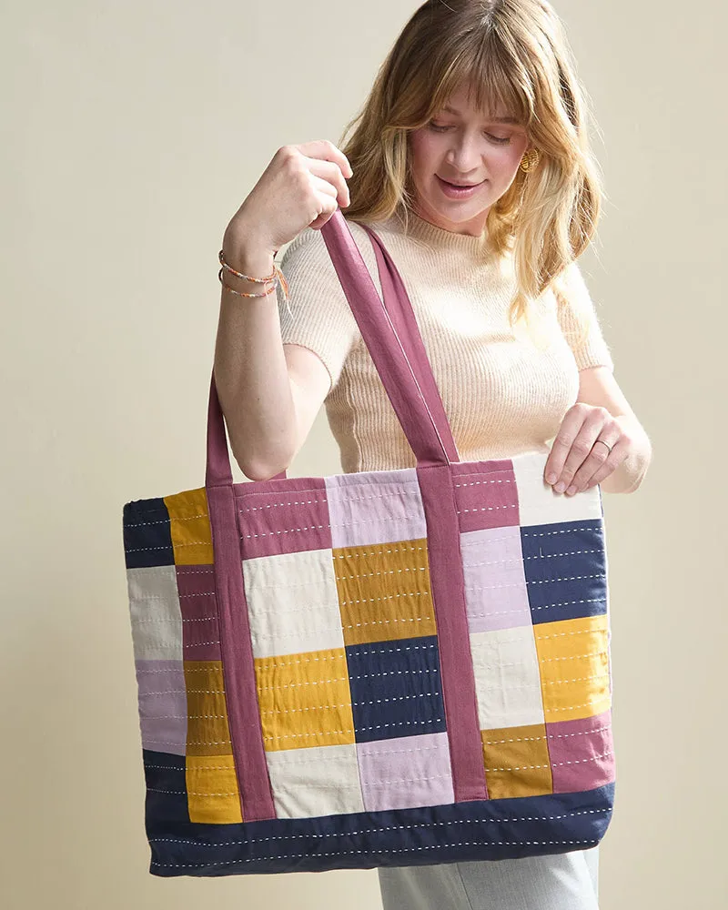 Anchal, Checkered Canvas Tote Bag sold by Kiriko