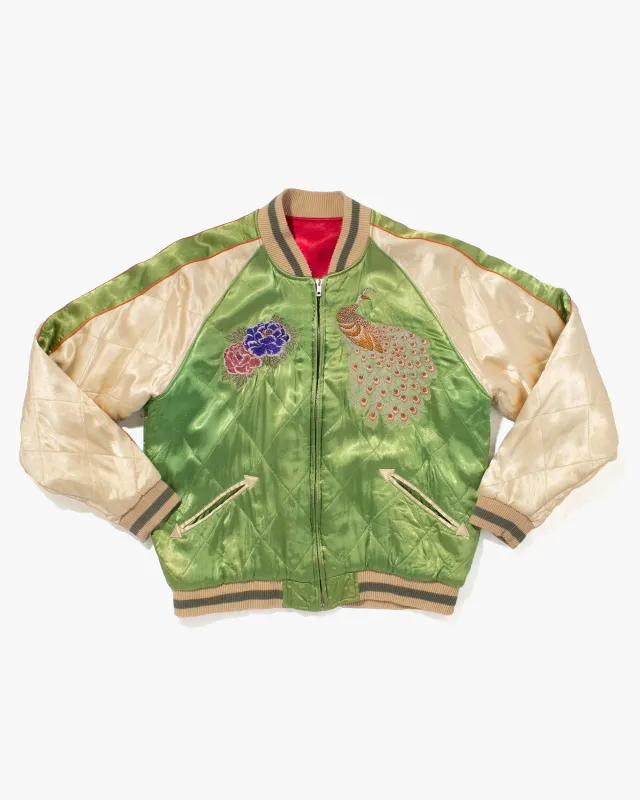 Japanese Repro Souvenir Jacket, Reversible, Green with Peacock and Tiger - M sold by Kiriko