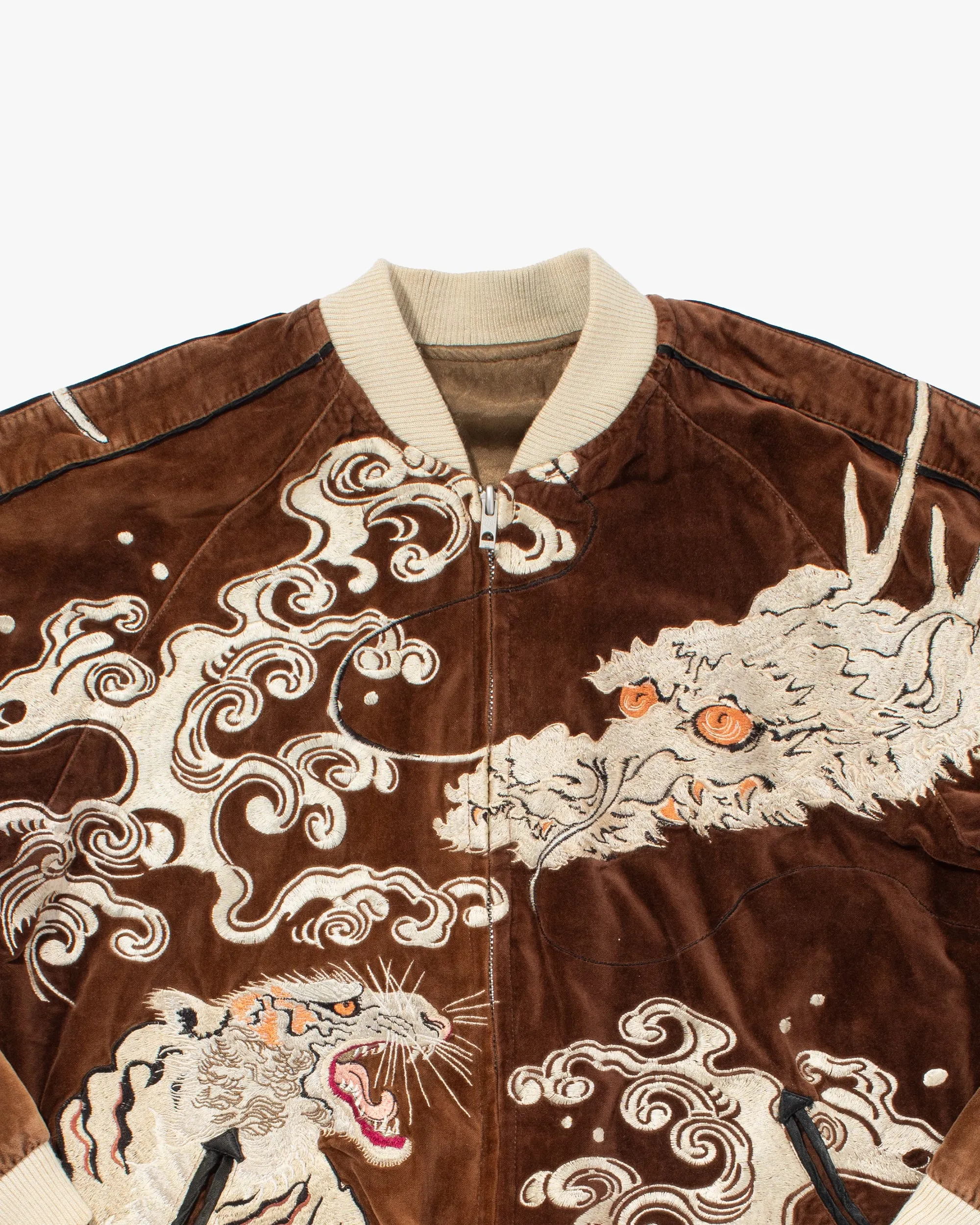 Japanese Repro Souvenir Jacket, Reversible, Brown Velour with Tiger and Dragon - M sold by Kiriko product image thumbnail 3