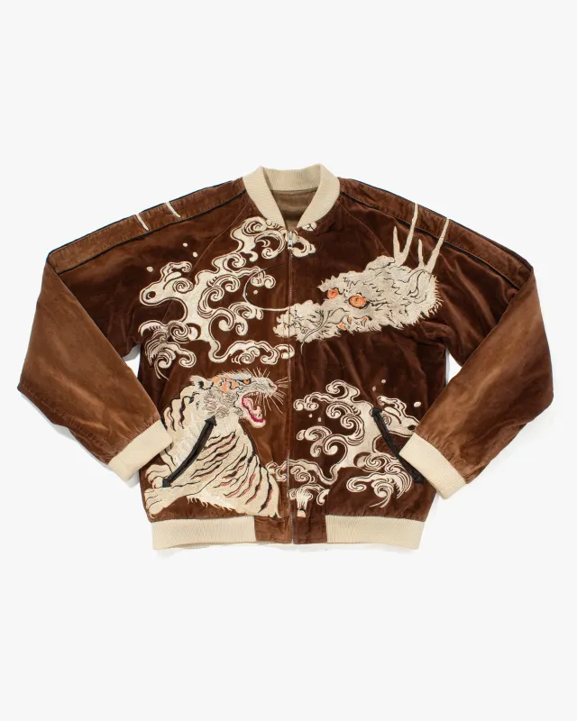 Japanese Repro Souvenir Jacket, Reversible, Brown Velour with Tiger and Dragon - M sold by Kiriko
