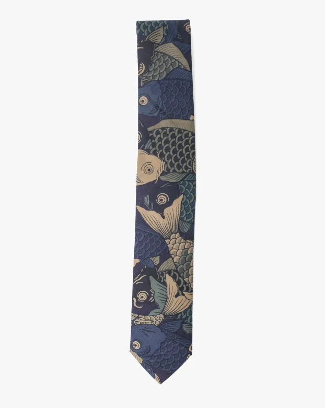 Kiriko Original Tie, Koi Fish, Shades of Blue sold by Kiriko