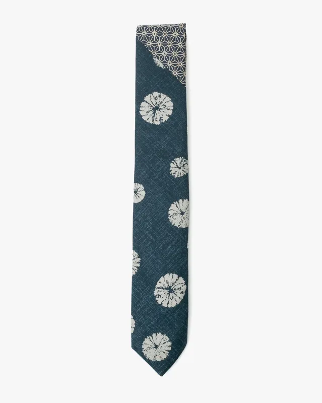 Kiriko Original Tie, Two Tone, Indigo Asanoha with Kumo Shibori sold by Kiriko