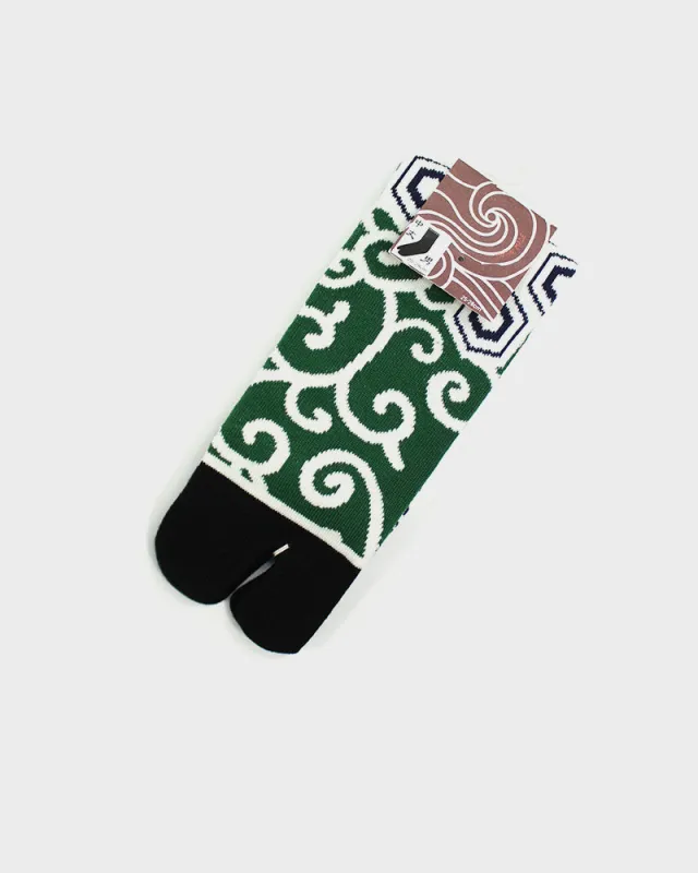 Wa-Modern, Tabi Socks, Crew, Karakusa and Kikkou, Green and White (M/L) sold by Kiriko