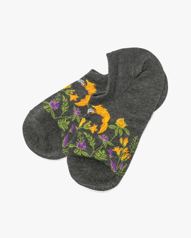 Debby Co. Ankle Socks, Andeotte Collection, Botanical Dance, Gray sold by Kiriko