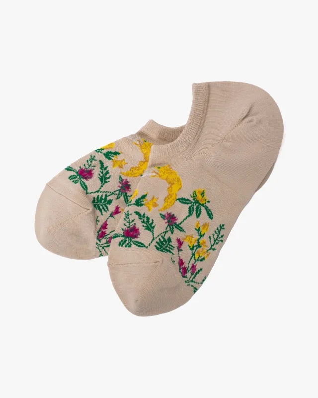 Debby Co. Ankle Socks, Andeotte Collection, Botanical Dance Beige sold by Kiriko