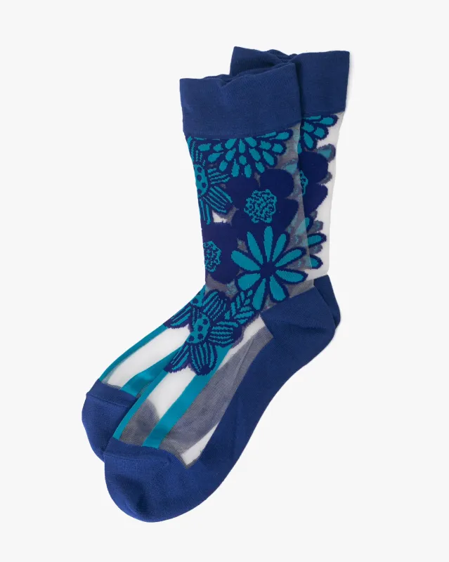 Debby Co. Crew Socks, Andeotte Collection, Blue Flower sold by Kiriko