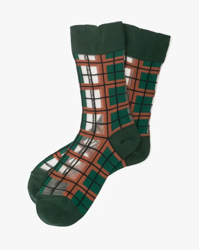 Debby Co. Crew Socks, Andeotte Collection, Green Check sold by Kiriko