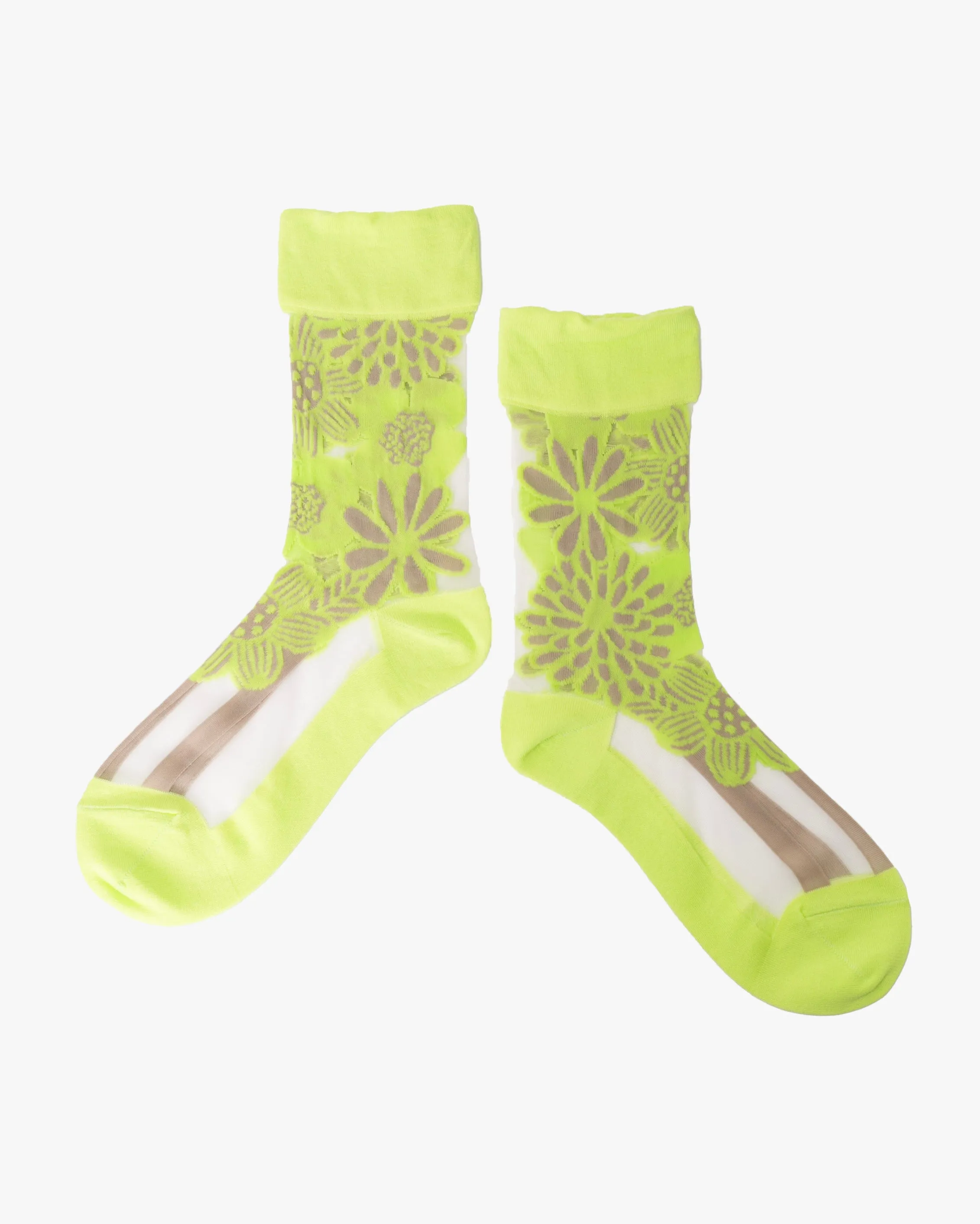 Debby Co. Crew Socks, Andeotte Collection, Yellow/Green Flower sold by Kiriko product image thumbnail 3