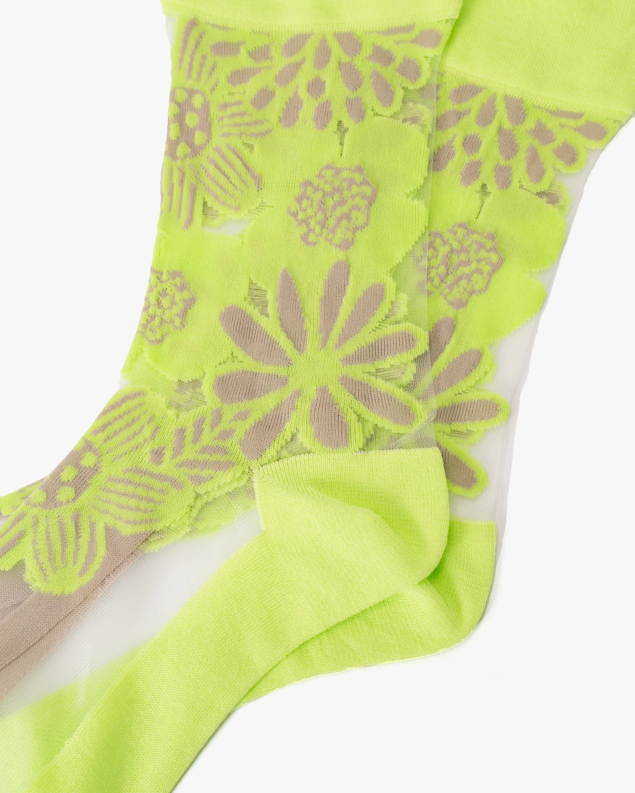 Debby Co. Crew Socks, Andeotte Collection, Yellow/Green Flower sold by Kiriko product image thumbnail 2