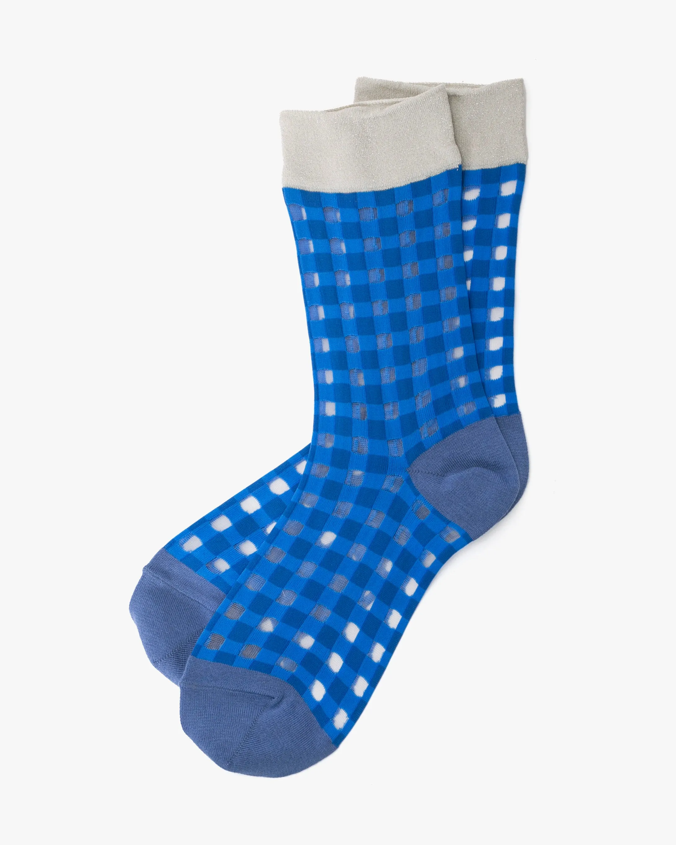 Debby Co. Crew Socks, Andeotte Collection, Gingham Blue sold by Kiriko