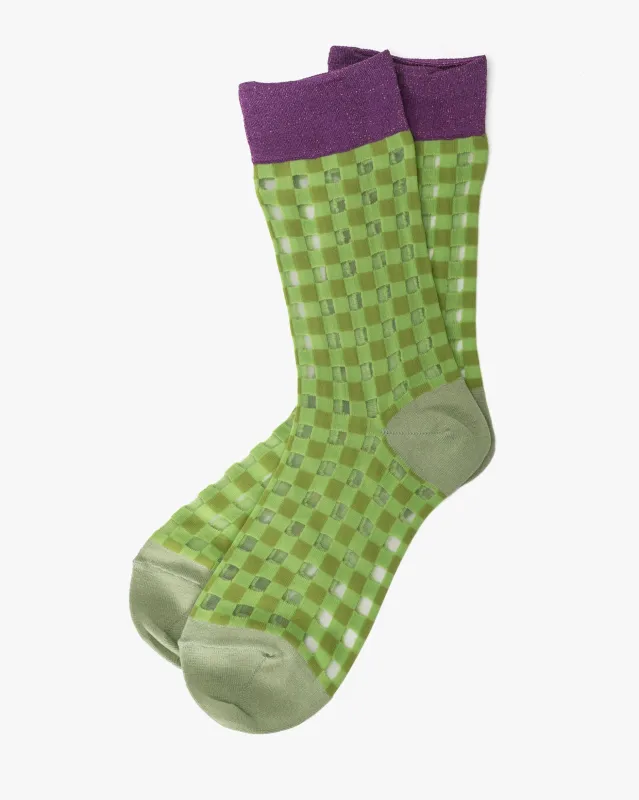 Debby Co. Crew Socks, Andeotte Collection, Gingham Green sold by Kiriko