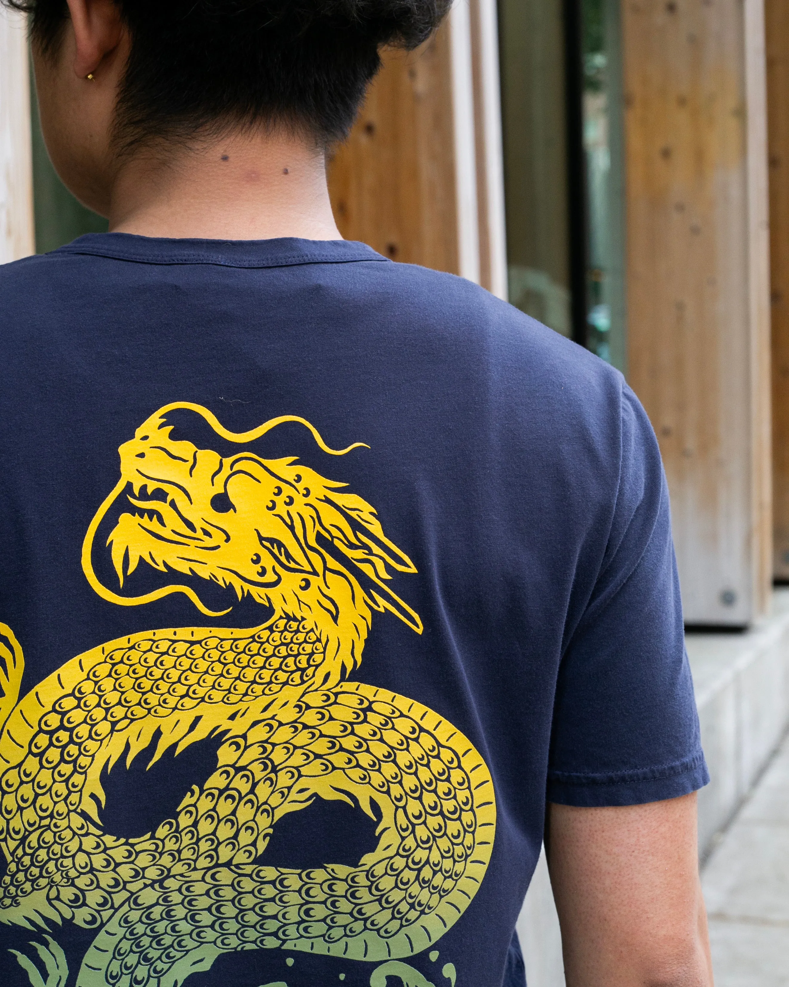 Kiriko Original Tee, 6 oz Cotton, Navy with Yellow Gradient Koi-Dragon sold by Kiriko product image thumbnail 4