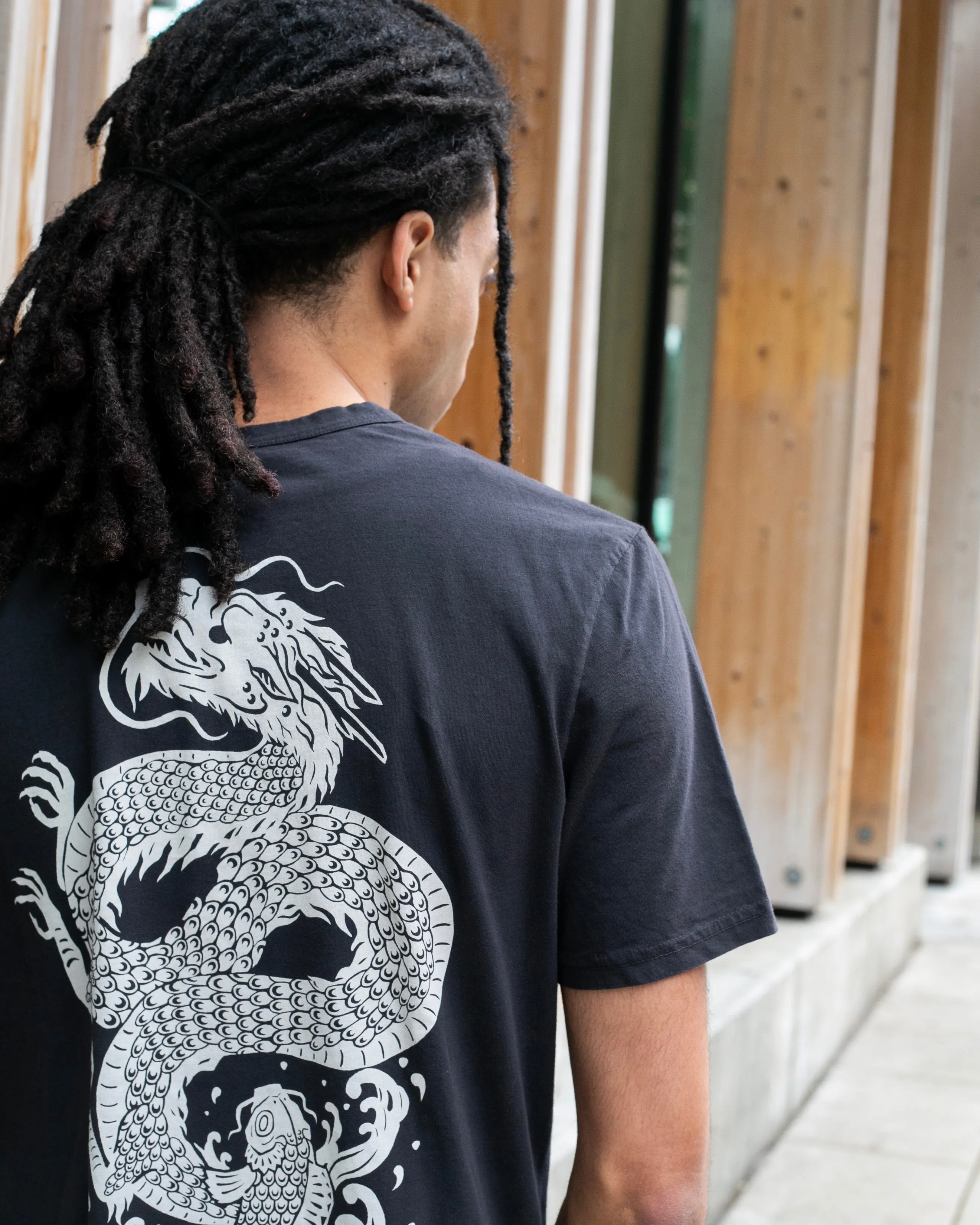 Kiriko Original Tee, 6 oz Cotton, Grey with Cool Grey Koi-Dragon sold by Kiriko product image thumbnail 4