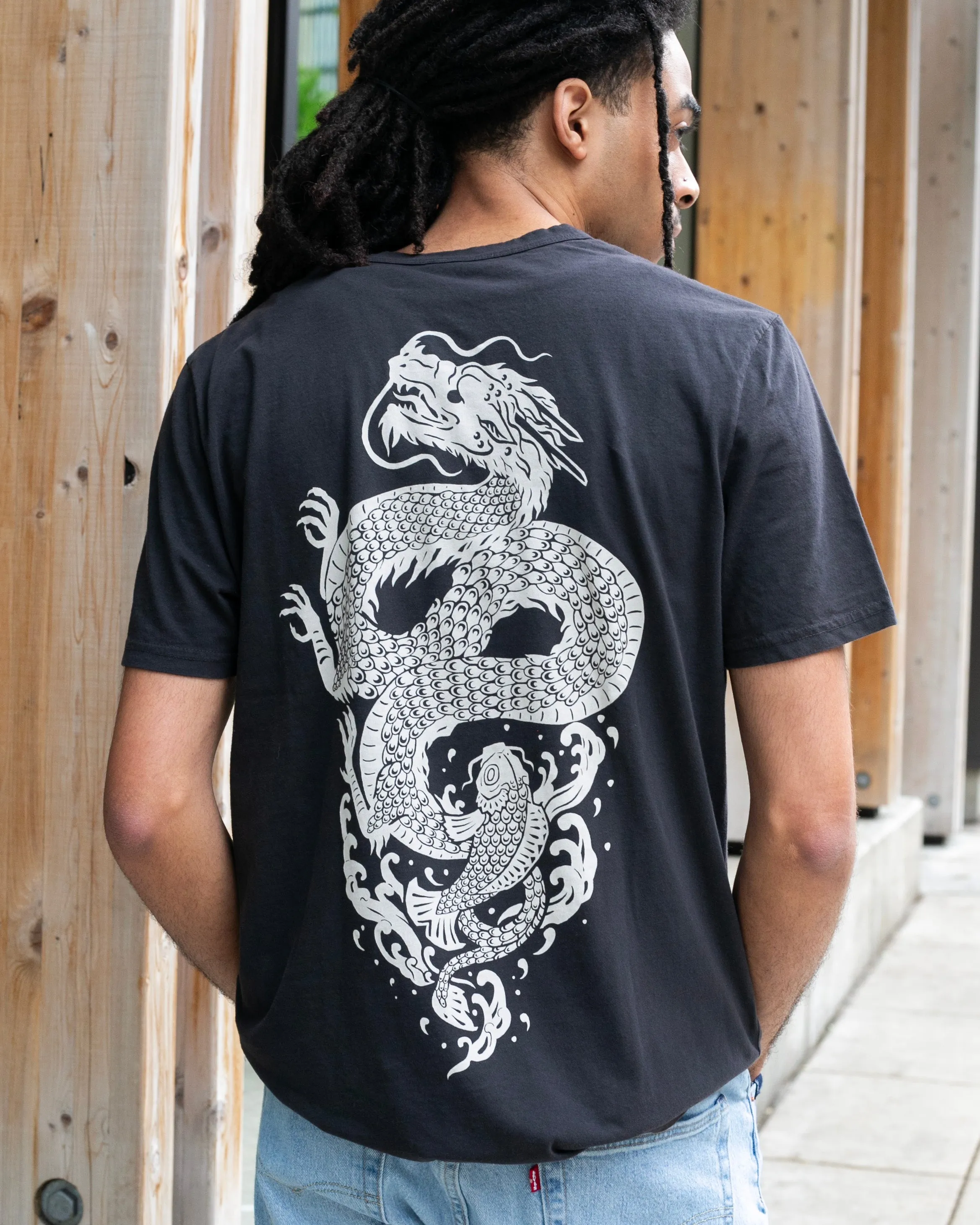 Kiriko Original Tee, 6 oz Cotton, Grey with Cool Grey Koi-Dragon sold by Kiriko