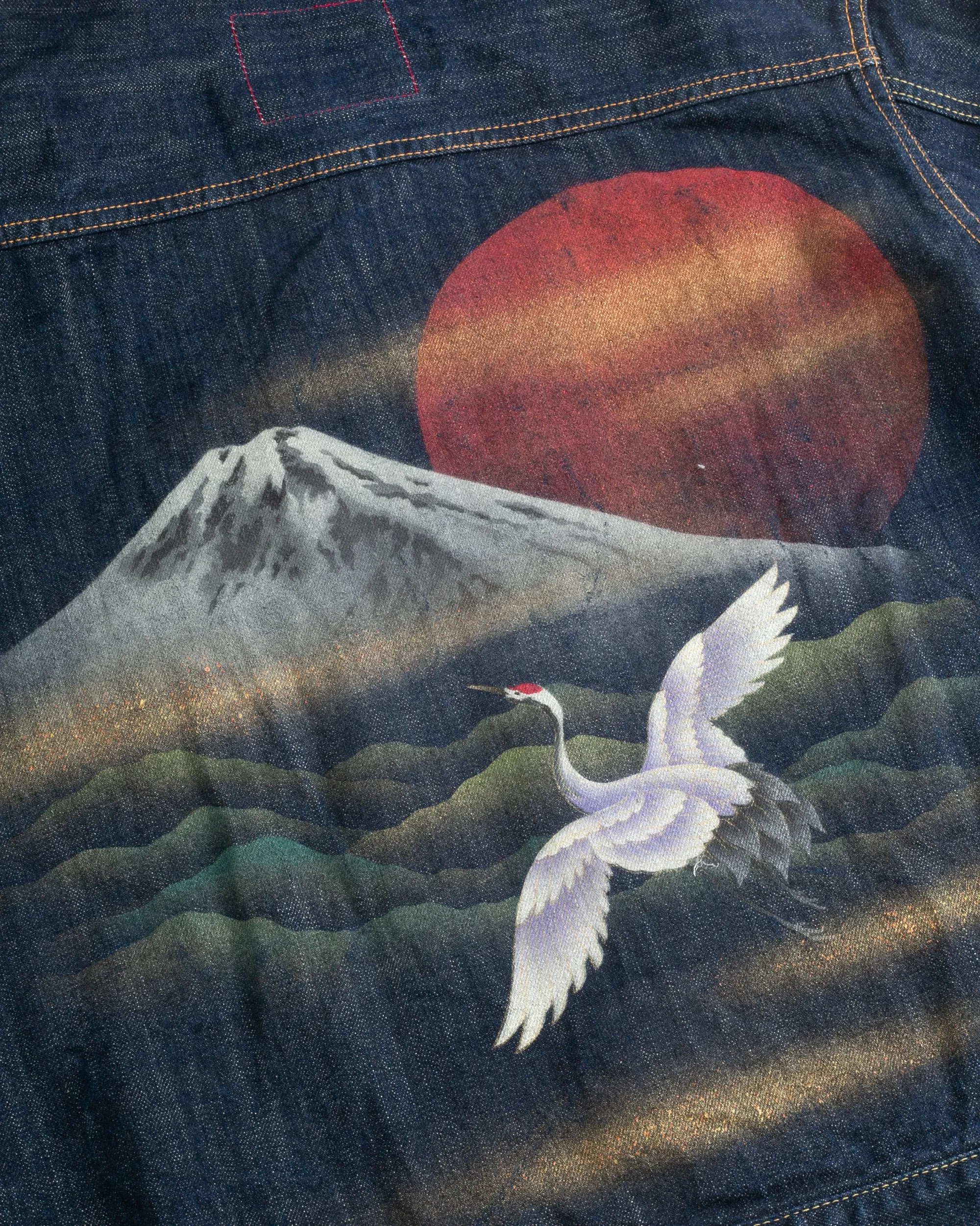 Japanese Repro Type I Denim Jacket, Zen Clothing, Hand Painted Scene - L sold by Kiriko product image thumbnail 3