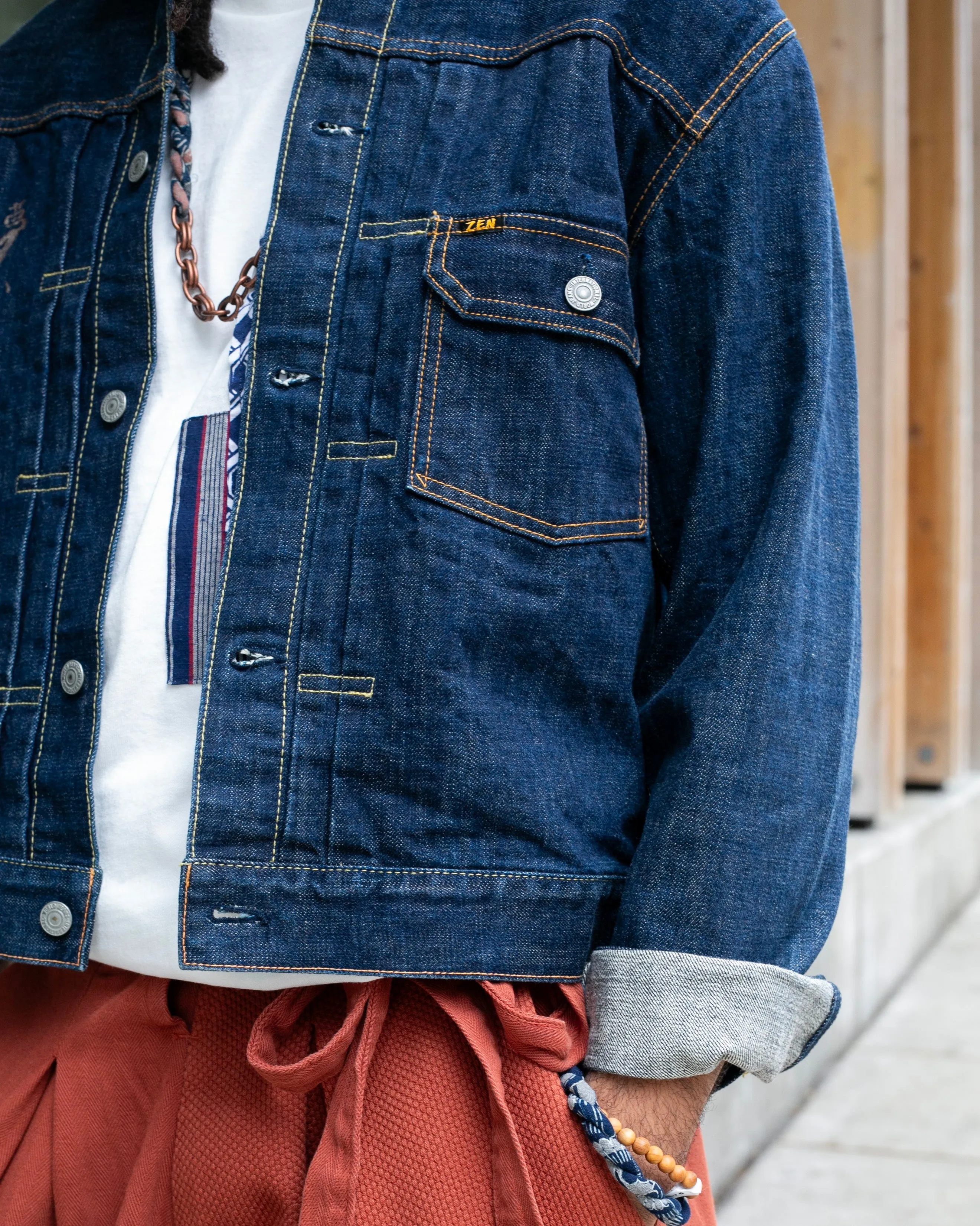 Japanese Repro Type I Denim Jacket, Zen Clothing, Hand Painted Scene - L sold by Kiriko product image thumbnail 5