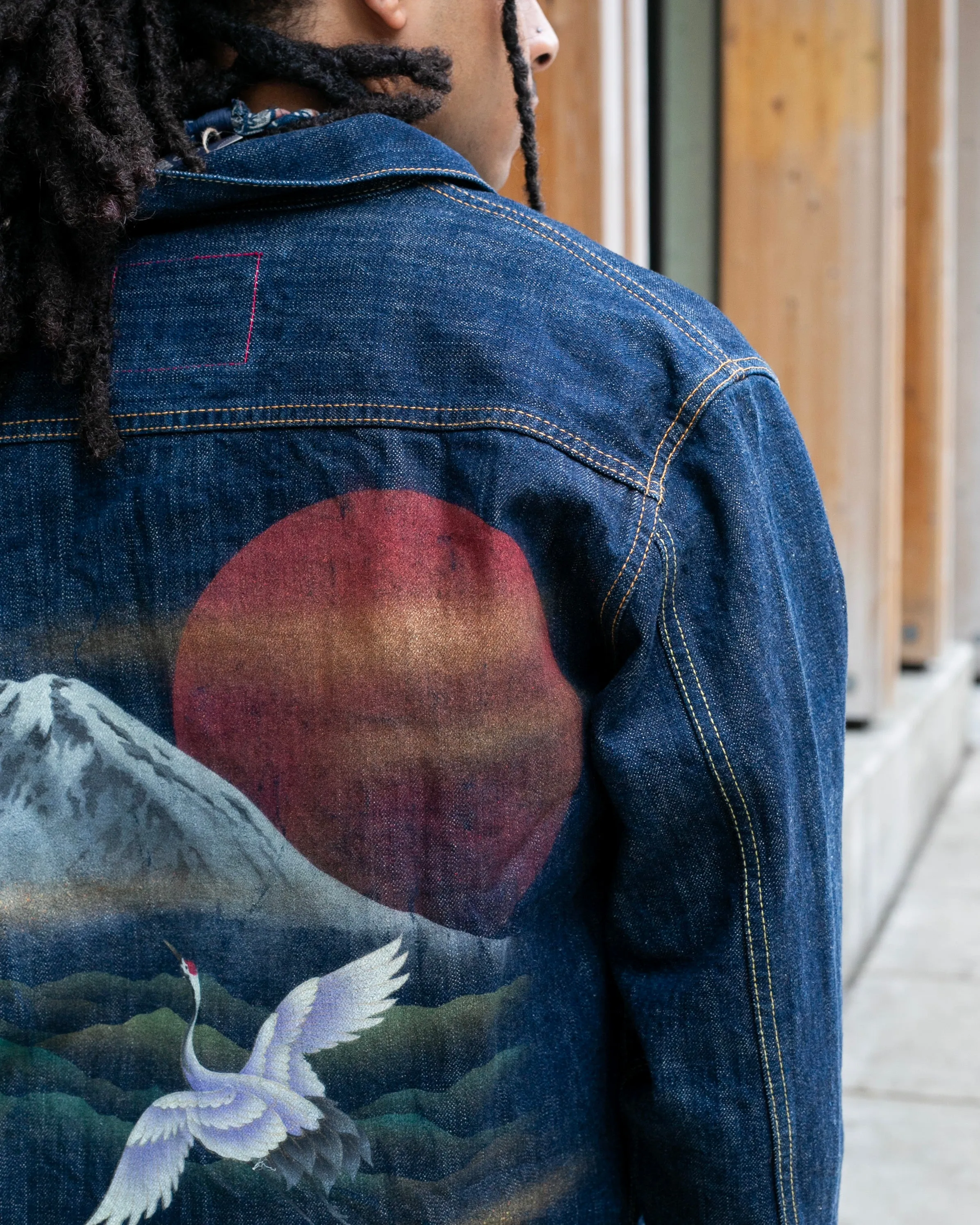Japanese Repro Type I Denim Jacket, Zen Clothing, Hand Painted Scene - L sold by Kiriko product image thumbnail 4