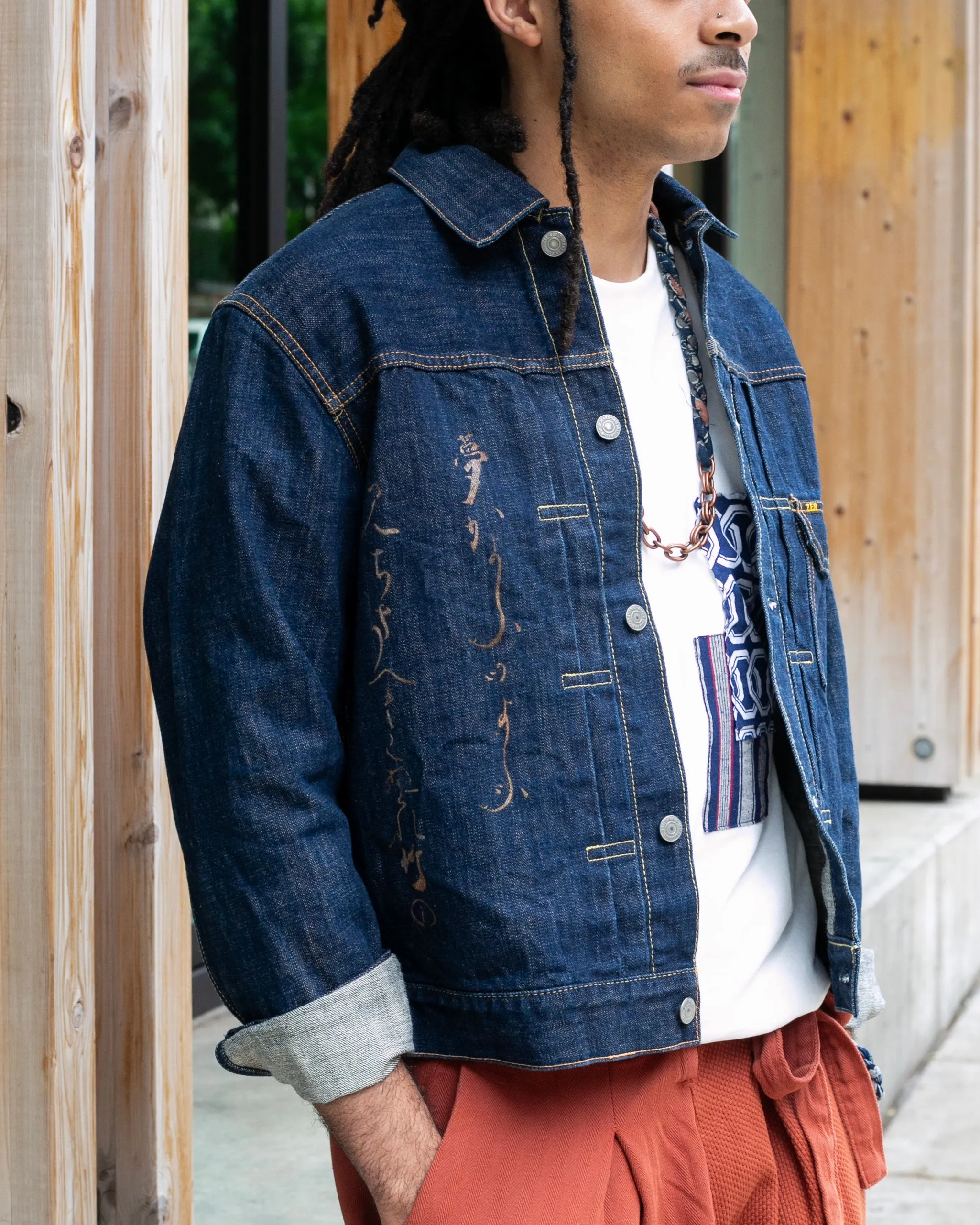 Japanese Repro Type I Denim Jacket, Zen Clothing, Hand Painted Scene - L sold by Kiriko product image thumbnail 2