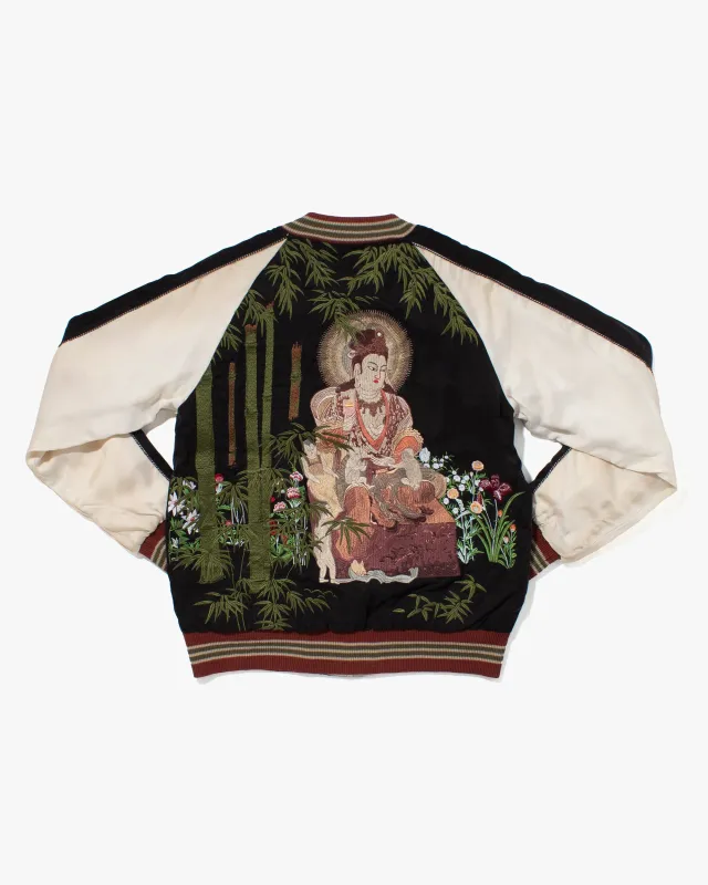 Japanese Repro Souvenir Jacket, Reversible, Black with Temple Scene - M sold by Kiriko