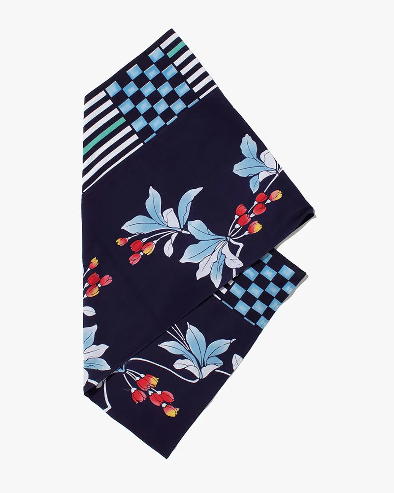 Kiriko Original Scarf, Split Yukata, Navy with Multicolor Ichimatsu, Take, and Flowers sold by Kiriko product image thumbnail 2