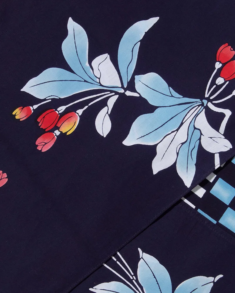 Kiriko Original Scarf, Split Yukata, Navy with Multicolor Ichimatsu, Take, and Flowers sold by Kiriko product image thumbnail 3