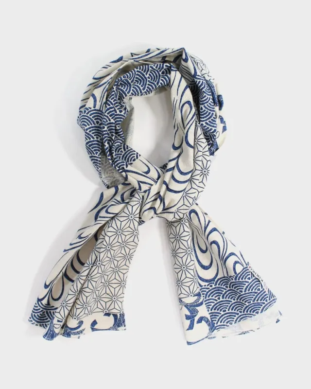 Kiriko Original Scarf, Classic, Cream Noshi and Asanoha sold by Kiriko