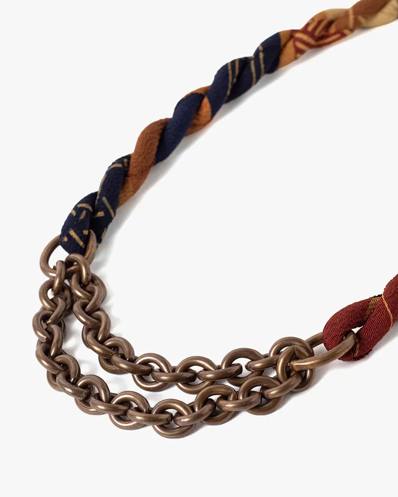 Boet x Kiriko Collar Necklace, Indigo with Gold Stripes and Burnt Orange sold by Kiriko product image thumbnail 2